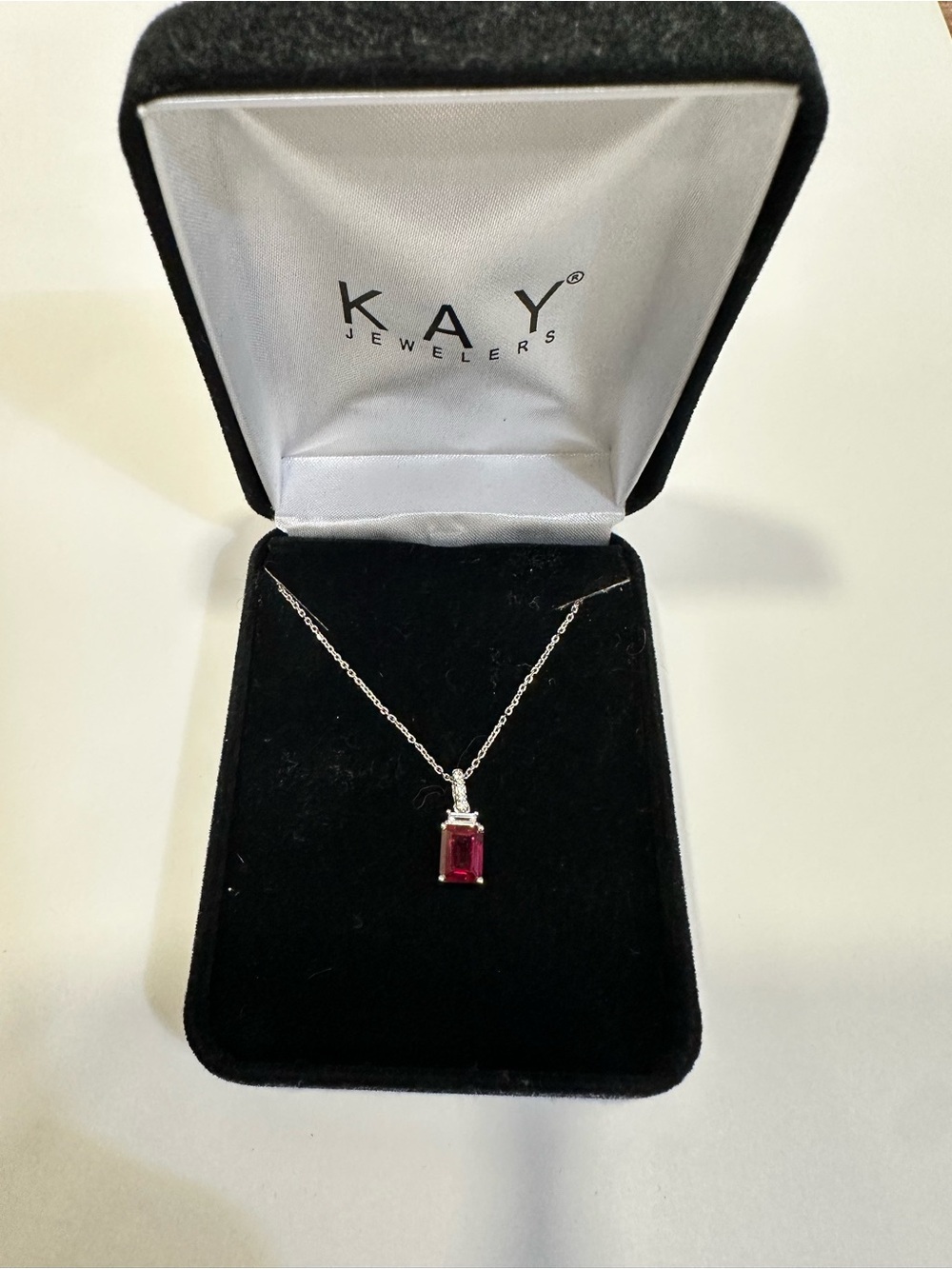 Kay Jewelers Lab Created Ruby Necklace with Emerald-Cut Pendant